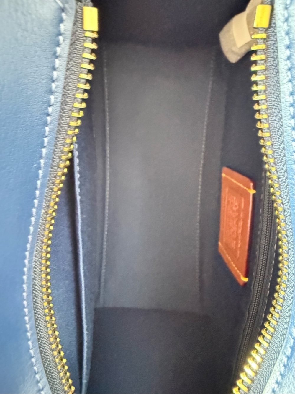 Coach Maggie Small Tote Signature Canvas Tan/deep blue Gold hardware NWT CAL28 - Picture 7 of 14